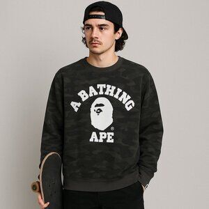 Authentic Bathing Ape Camouflage Crewneck‎ Sweater Comfy Cozy Unisex XL *FLAWED